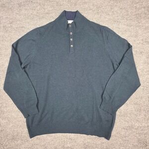 Gran Sasso Sweater Mens Size 58 (2XL) Gray-Blue Merino Cashmere Henley Pullover